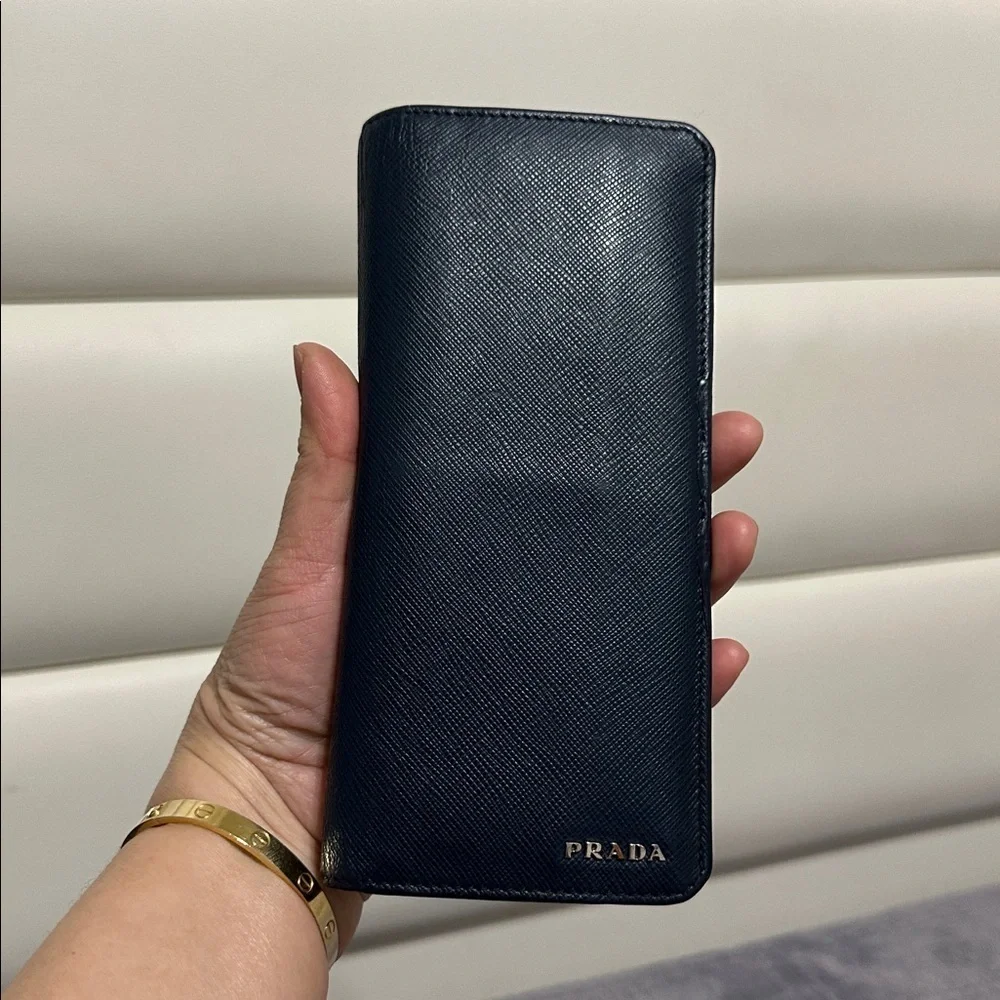 Prada Midnight Blue Leather Bifold Wallet